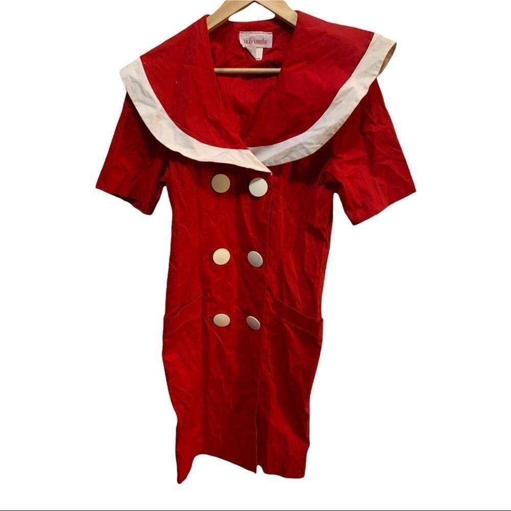 Vintage dress pin-up rockabilly red 50s Vicky Vaughn collared dress size 11/12
